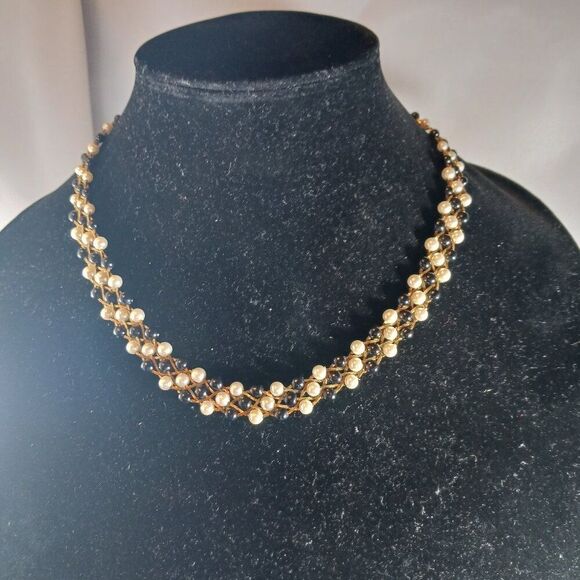 Vintage Exquisite Custom Handmade Woven Bead Gold Tone Choker Necklace - Picture 2 of 9